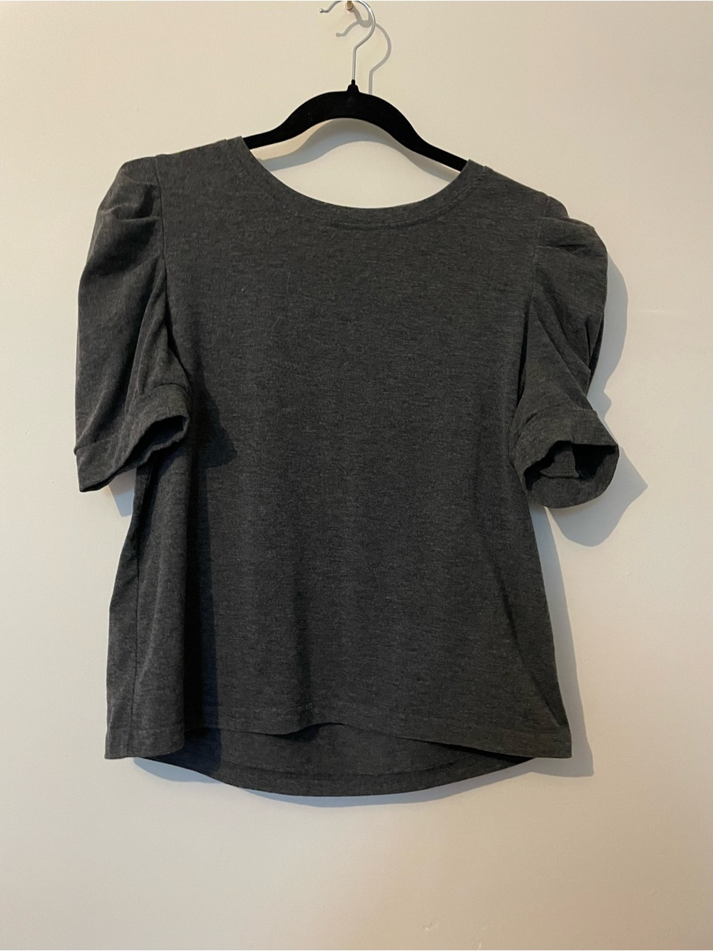 Charcoal Puff Sleeve Women's Top - Casual Crewneck